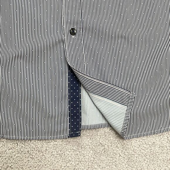 Construct Pinstripe Dress Shirt Men Large Blue Button Down Long Sleeve Flip Cuff - Picture 4 of 14